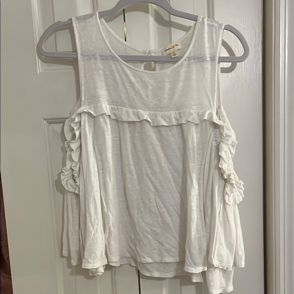 Off White Ruffled cold shoulder linen top S